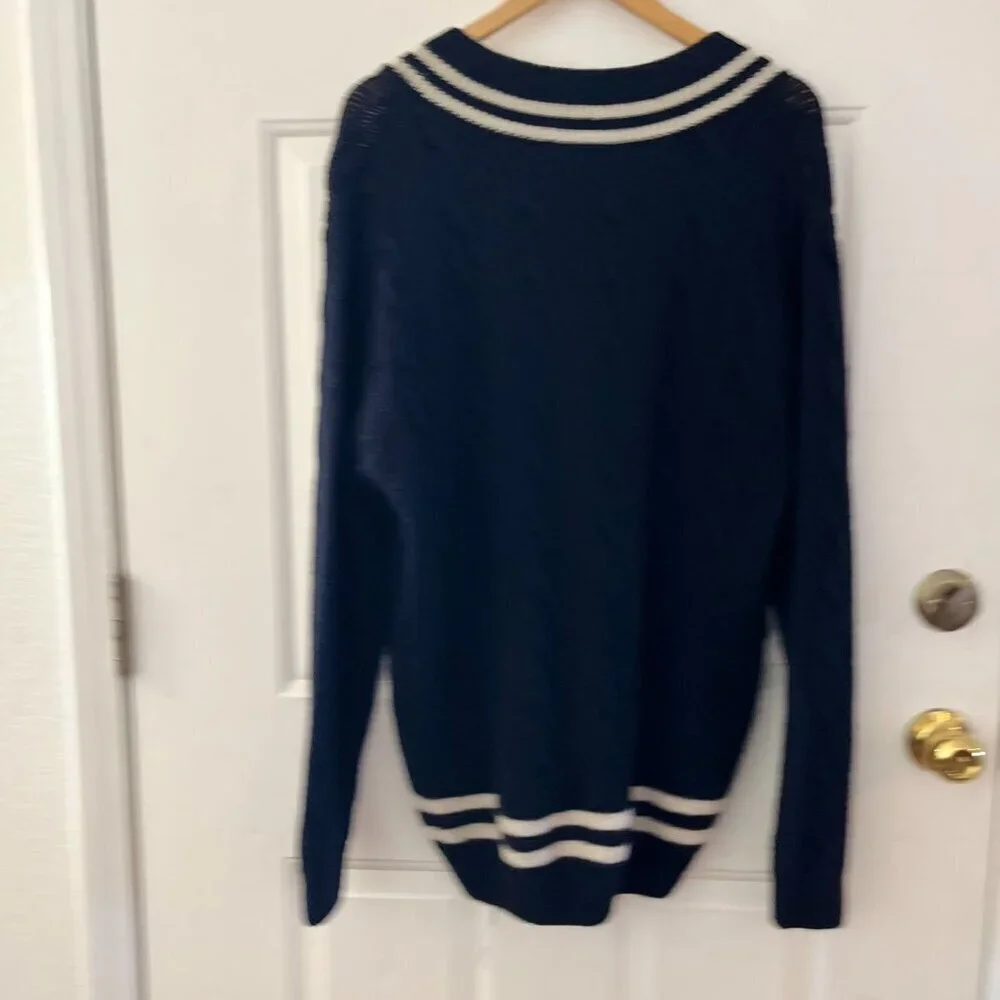 Brandy Melville Oversized V-Neck Knit Preppy-Academia-Varsity Wool Sweater